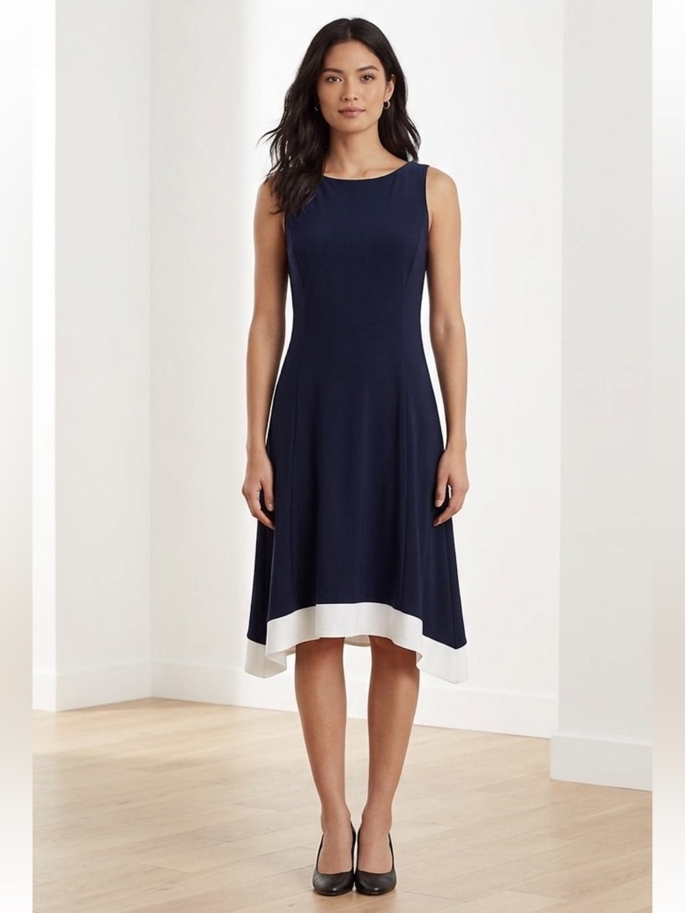 Lauren Ralph Lauren Navy and White Midi Dress Sz 10